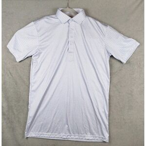 NWOT Collars and Co Performance Dress White Blue Plaid Polo Shirt Mens L-Tall